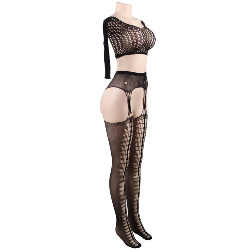 QUEEN LINGERIE - BODYSTOCKING TOP MANICA LUNGA S/L