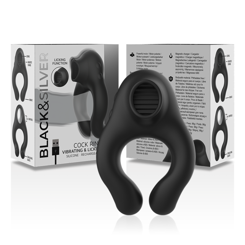 BLACK&SILVER - SILIKON-VIBRATORRING 3 MOTOREN WIEDERAUFLADBAR SCHWARZ