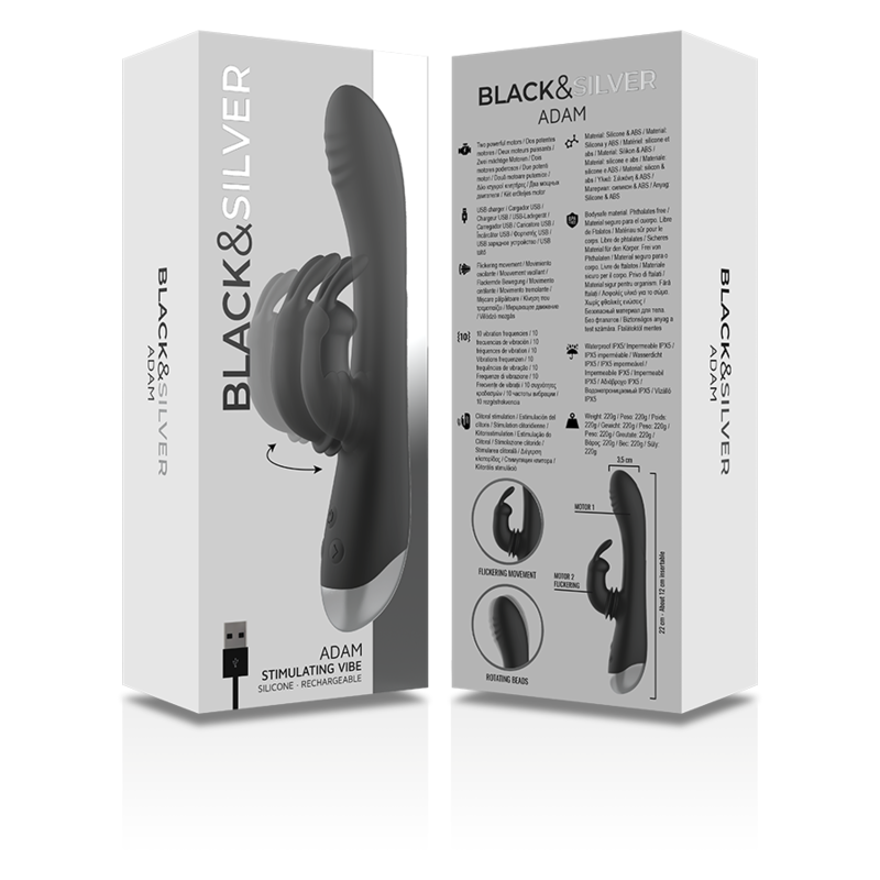 BLACK&SILVER - DJ. ADAM STIMOLATORE RICARICABILE IN SILICONE PER CONIGLIO NERO