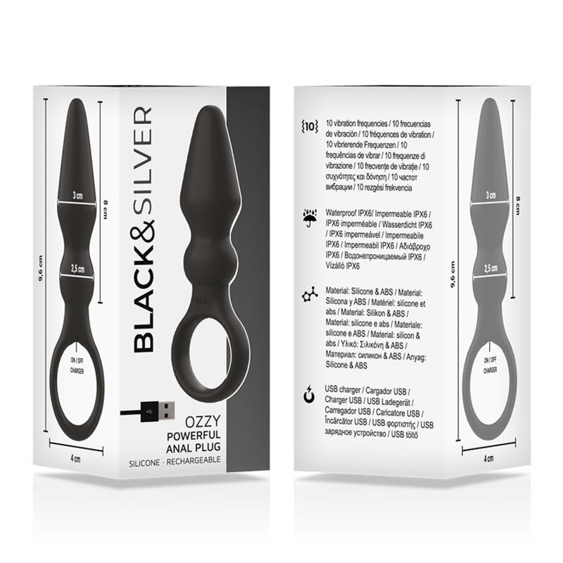 SCHWARZ&SILBER - OZZY KRAFTVOLLER ANALSTECKER AUS SILIKON
