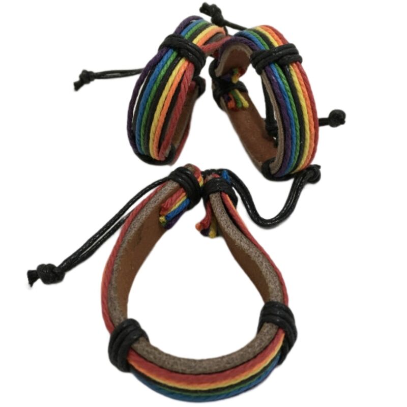 BRACCIALETTO IN PELLE MARRONE CON BANDIERA LGBT PRIDE