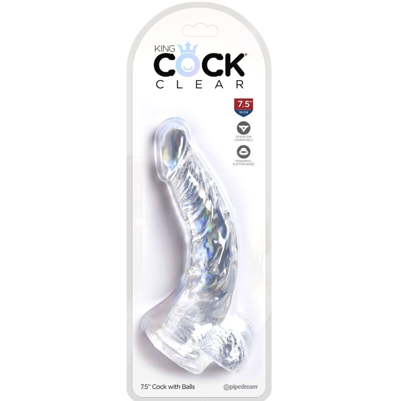 KING COCK - PENE CURVO REALISTICO TRASPARENTE CON PALLE 16,5 CM TRASPARENTE