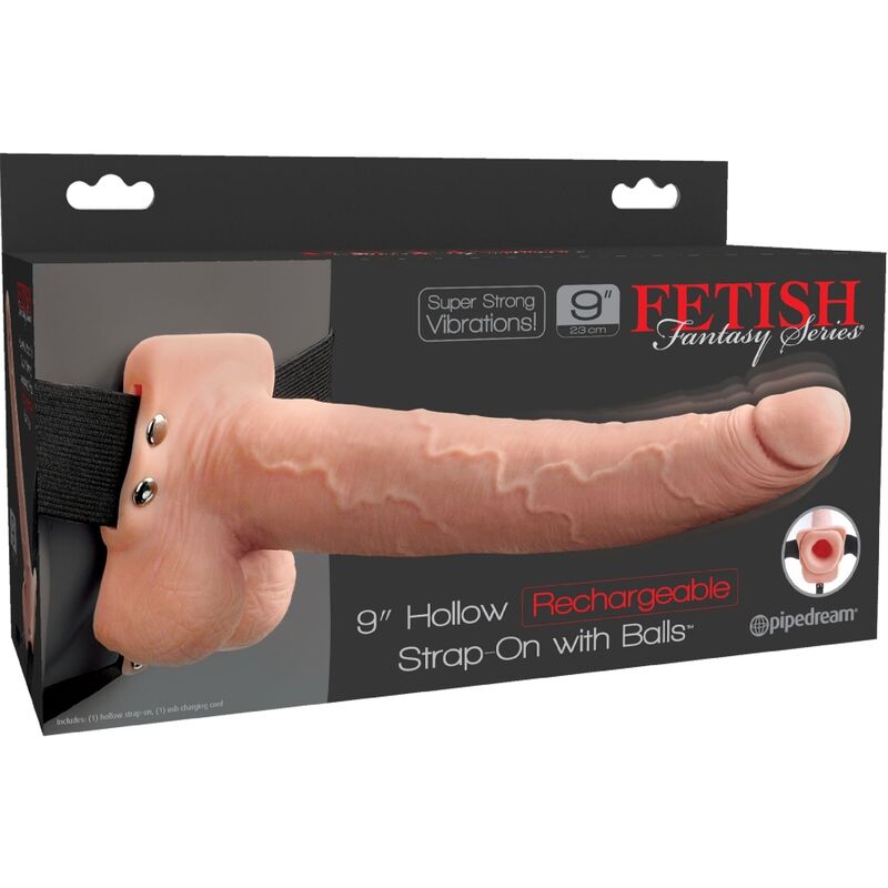 FETISH FANTASY SERIES - VERSTELLBARER HARNESS REALISTISCHER PENIS MIT KUGELN, WIEDERAUFLADBAR UND VIBRATOR 23 CM