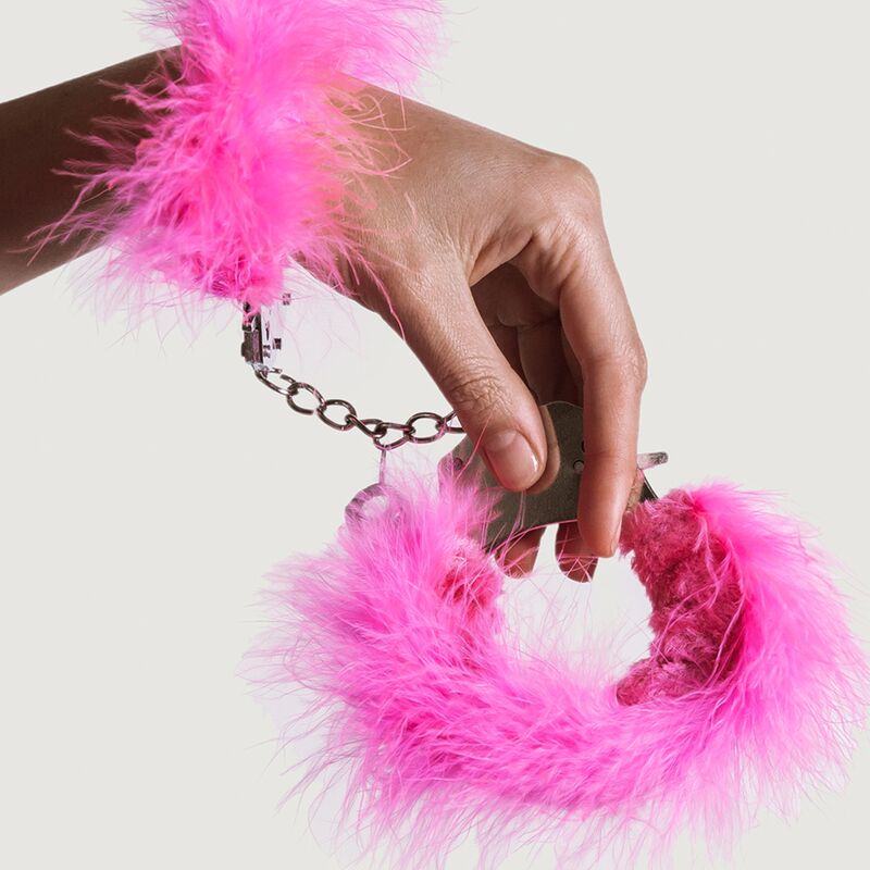 ADRIEN LASTIC - METALLHANDSCHELLEN MIT ROSA FEDERN