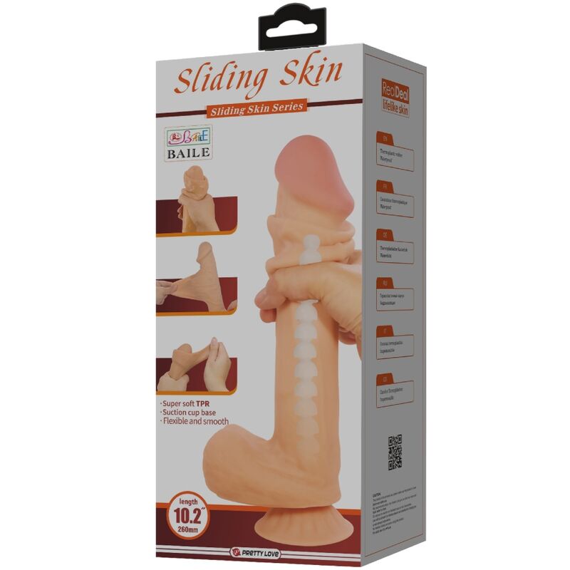 PRETTY LOVE - SLIDING SKIN SERIES REALISTISCHER DILDO MIT GLEITENDEM HAUT-SAUGNAPFER, FLEISCH 26 CM