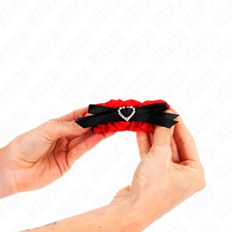 KINK - CINTURINI ELASTICI PER POLSI IN PIZZO DETTAGLI CUORE ROSSO REGOLABILI 22-35 CM