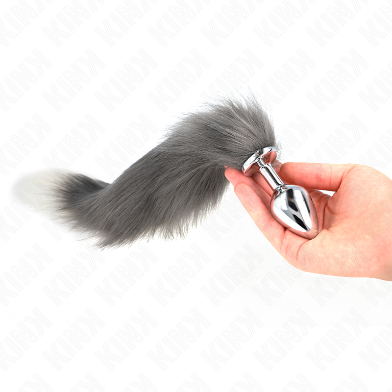 KINK - TAPPO ANALE TAGLIA M 8 X 3,5 CM CON CODA SINTETICA 40 CM GRIGIO E BIANCO