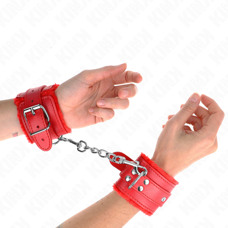 KINK - CINTURE PER POLSI FODERATE IN PELLICCIA ROSSE CON CINTURA ROSSA REGOLABILI 17-29 CM X 6 CM