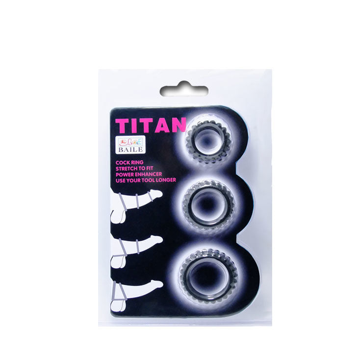 BAILE - TITAN SET 3PZ ANELLO PER IL PENE NERO 2,8 + 2,4 + 1,9 CM
