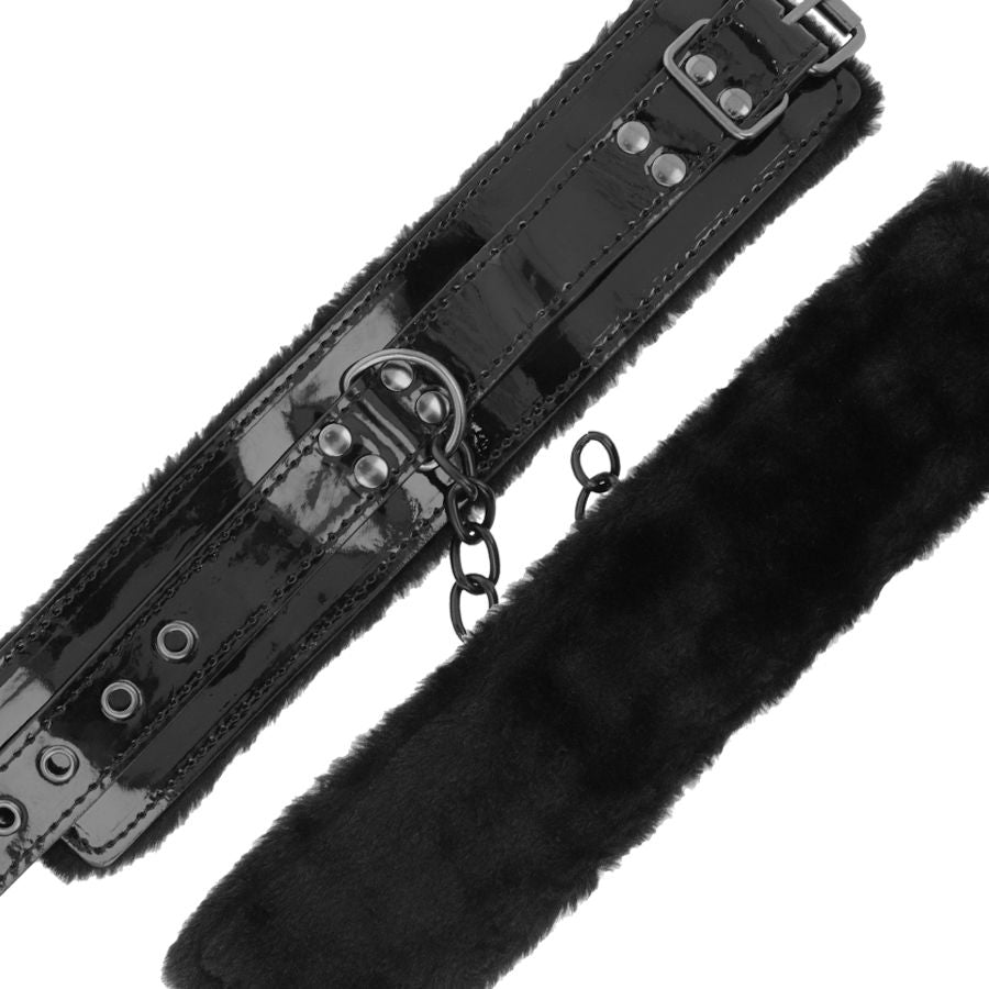 DARKNESS - VERSTELLBARE FUßSCHELLEN AUS SCHWARZEM LEDER MIT VORHÄNGESCHLOSS