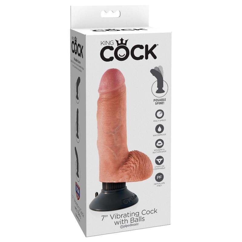 KING COCK - 17,78 CM CAZZO VIBRANTE CON PALLE FLESH