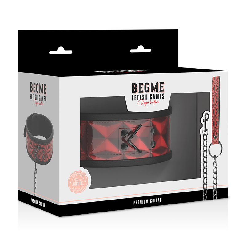 BEGME - COLLARE IN PELLE VEGANA PREMIUM EDITION ROSSA CON FODERA IN NEOPRENE