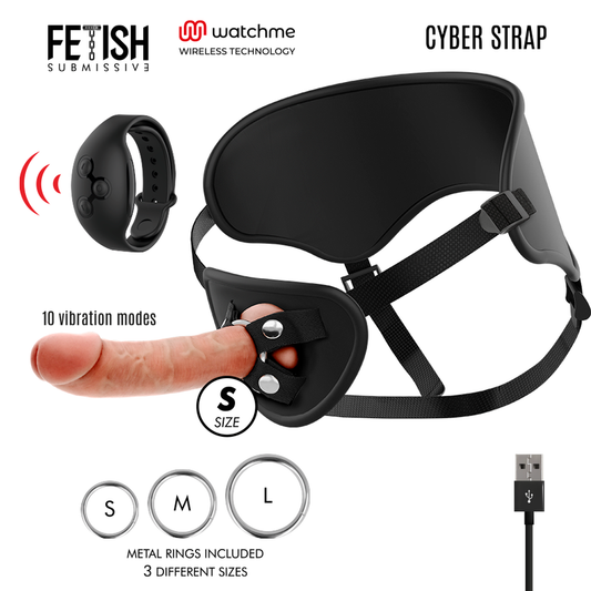 FETISCH SUBMISSIVE CYBER STRAP - HARNESS MIT FERNBEDIENUNG DILDO WATCHME S TECHNOLOGIE