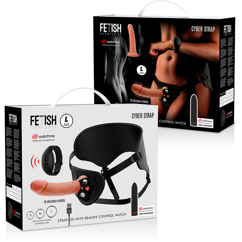 FETISH SUBMISSIVE CYBER STRAP - IMBRACATURA CON DILDO E PROIETTILE TELECOMANDO WATCHME L TECHNOLOGY