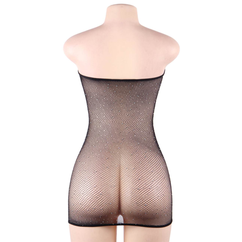 QUEEN LINGERIE - NET BODY DRESS WITH DIAMONDS S/L