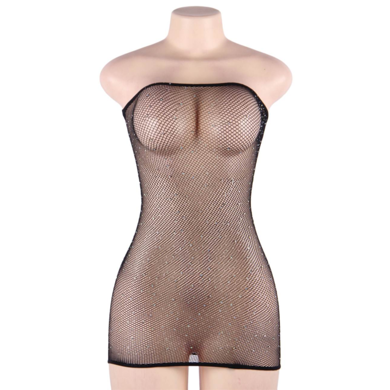 QUEEN LINGERIE - NET BODY DRESS WITH DIAMONDS S/L