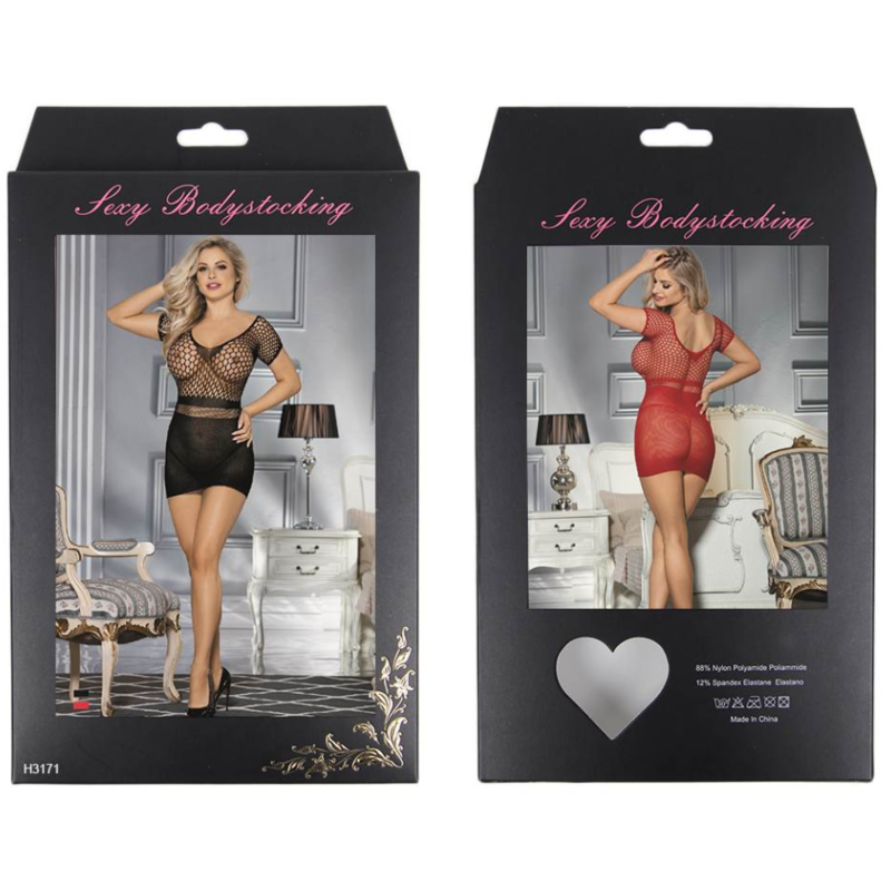 QUEEN LINGERIE - KURZÄRMELIGES NETZ-BODYKLEID S/L