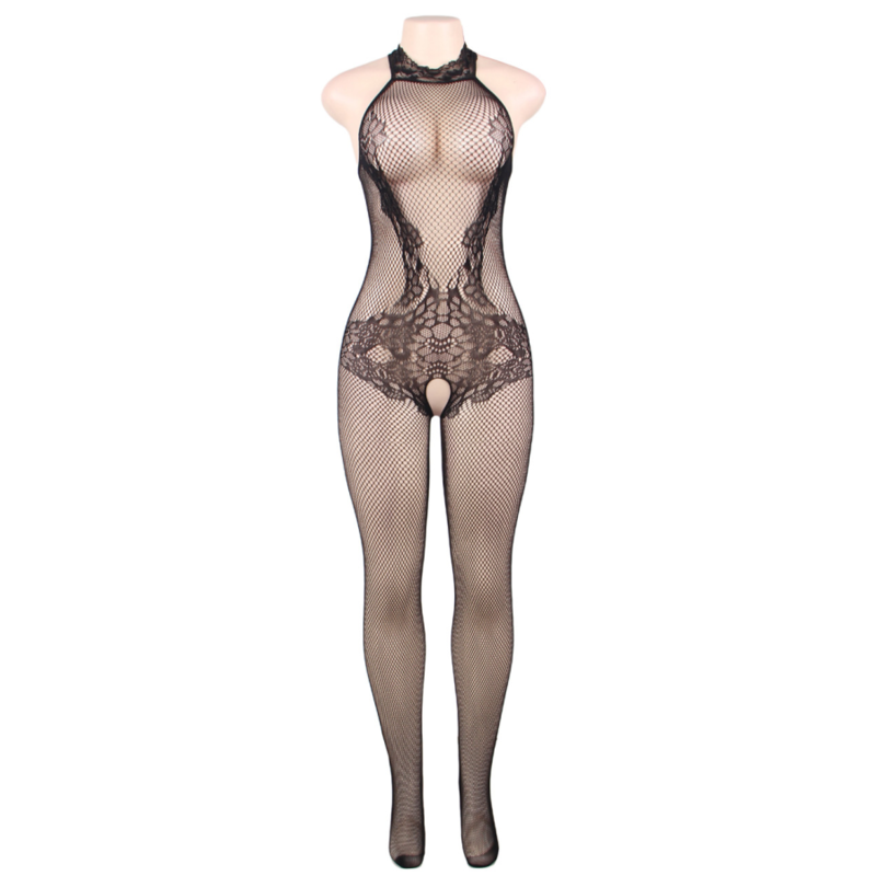 QUEEN LINGERIE - BODYSTOCKING CON APERTURA E PIZZO FLOREALE S/L