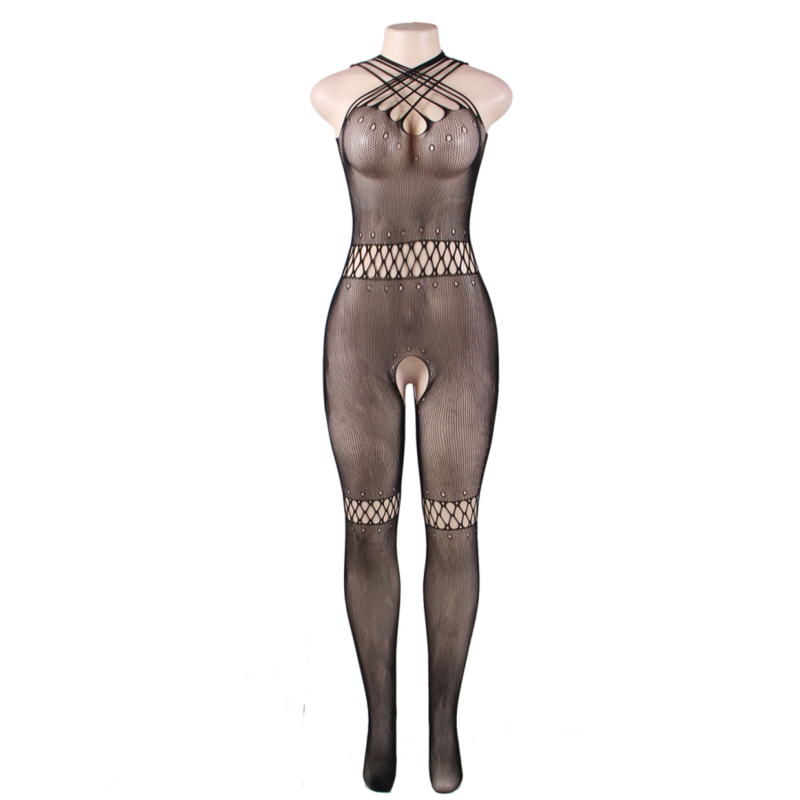 QUEEN LINGERIE - BODYSTOCKING MIT TRÄGERN UND HALS S/L