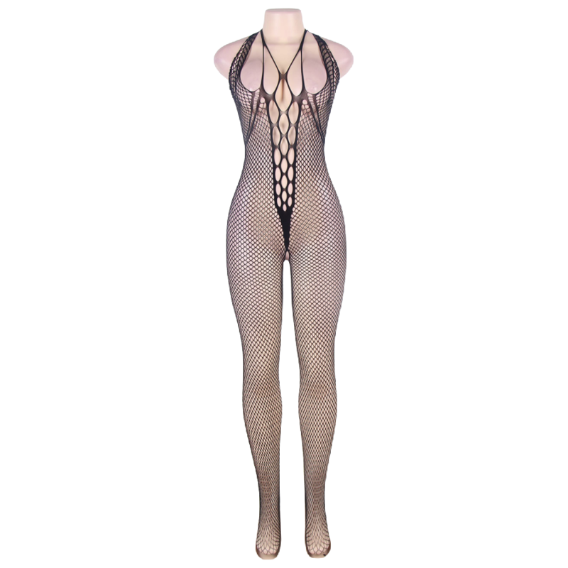 QUEEN LINGERIE - HALTER NECK AND OPEN BACK BODYSTOCKING S/L