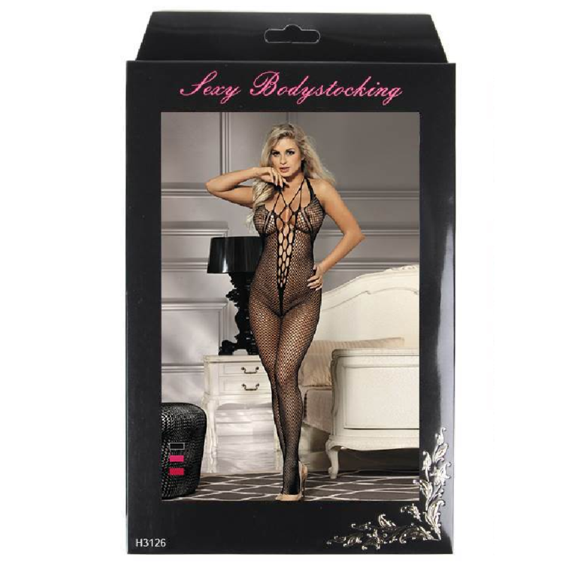 QUEEN LINGERIE - NECKHOLDER UND OFFENER RÜCKEN BODYSTOCKING S/L