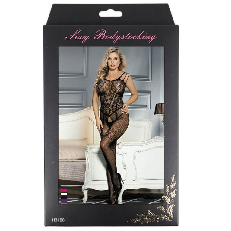 QUEEN LINGERIE - BODYSTOCKING CON APERTURA A FIORE S/L