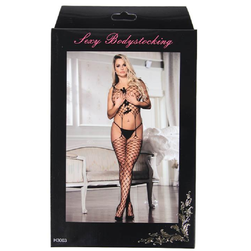 QUEEN LINGERIE - NET BODYSTOCKING WITH TIES S/L