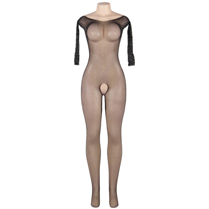 QUEEN LINGERIE - LONG SLEEVE BODYSTOCKING WITH DIAMONDS S/L