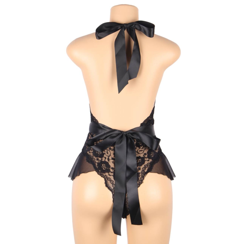 QUEEN LINGERIE - TEDDY AUS SPITZE MIT NIEDRIGEM SCHWARZEN HALS