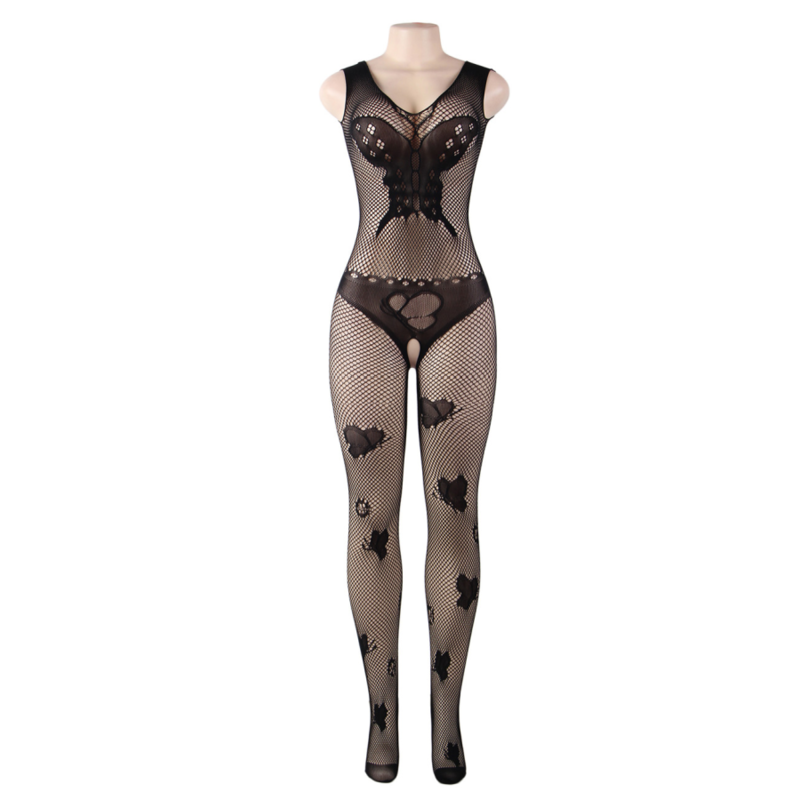 QUEEN LINGERIE - BODYSTOCKING MIT SCHMETTERLINGSSTICKEREI S/L