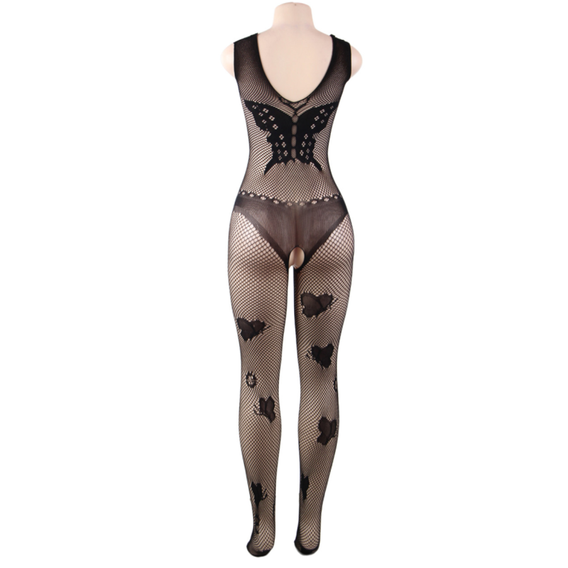 QUEEN LINGERIE - BODYSTOCKING MIT SCHMETTERLINGSSTICKEREI S/L