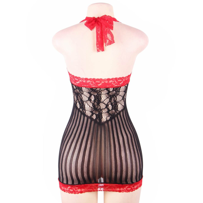 QUEEN LINGERIE - SCHWARZ-ROTES HÄKELNDESIGNERHEMD S/L