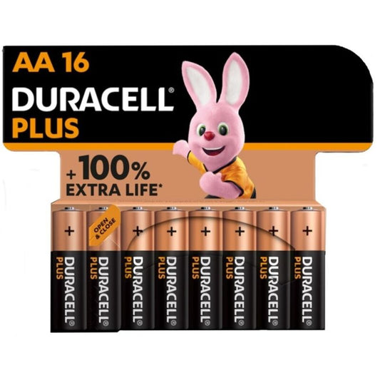 DURACELL - PLUS POWER 100 ALKALINE BATTERY AA LR6 16 UNIT