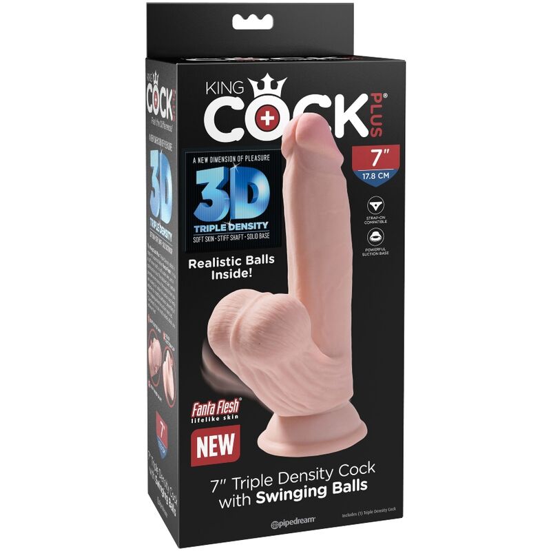 KING COCK - PIÙ DILDO 3D PALLINE OSCILLANTI 15,2 CM PELLE CHIARA