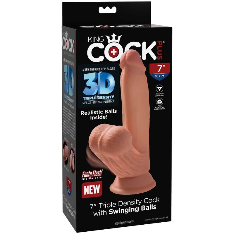 KING COCK - PIÙ DILDO 3D PALLINE OSCILLANTI 15,2 CM