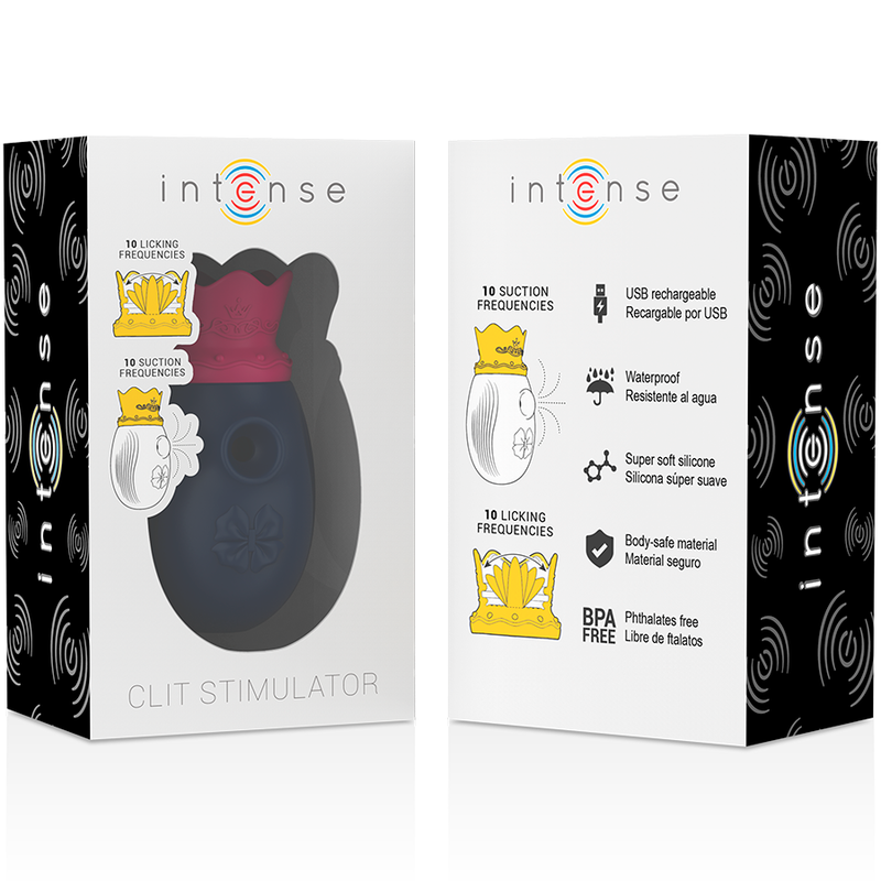 INTENSE - STIMOLATORE CLITORIDEO 10 FREQUENZE DI LECCAZIONE E ASPIRAZIONE - BLU