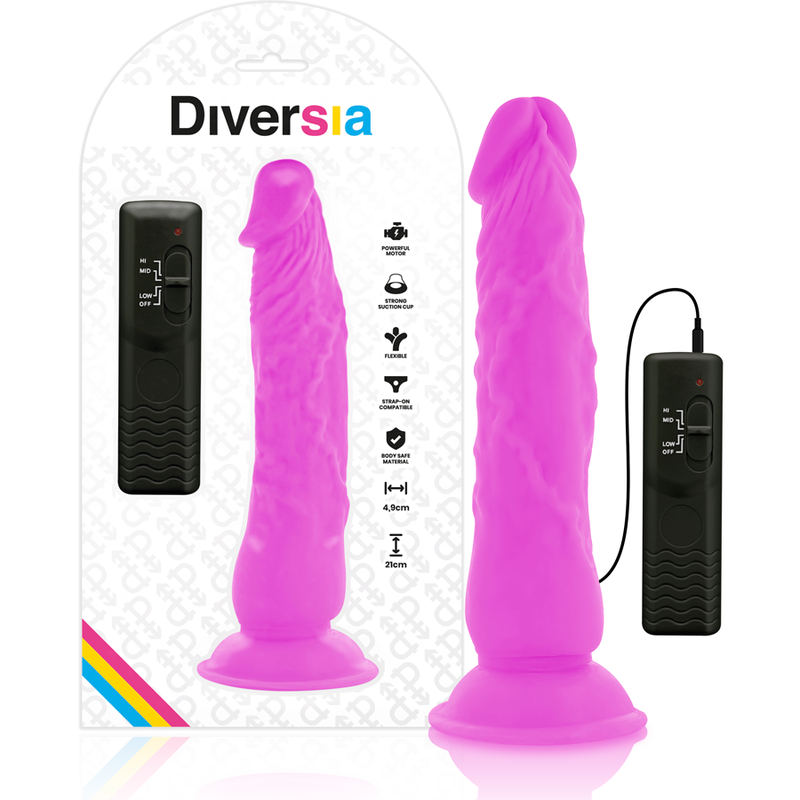 DIVERSIA - DILDO FLESSIBILE VIBRANTE VIOLA 21 CM -O- 4.9 CM