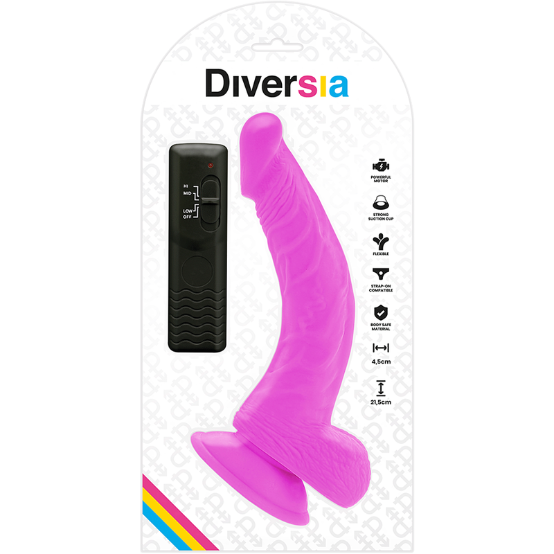 DIVERSIA - DILDO FLESSIBILE VIBRANTE VIOLA 21,5 CM -O- 4,5 CM