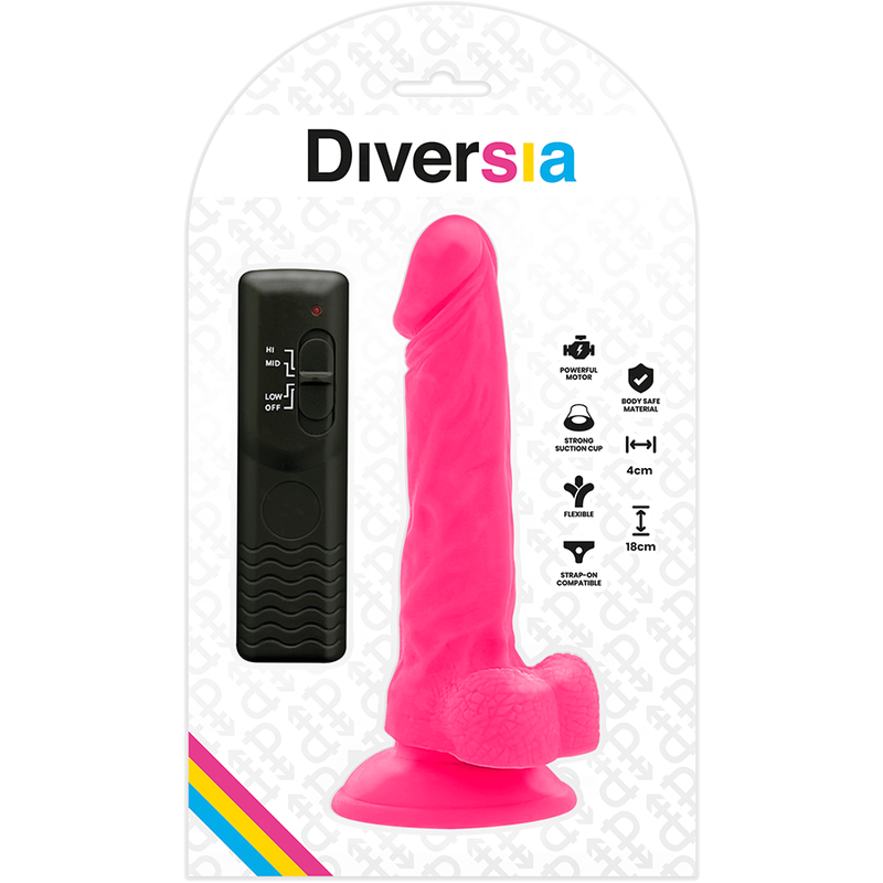 DIVERSIA - DILDO FLESSIBILE VIBRANTE ROSA 18 CM -O- 4 CM