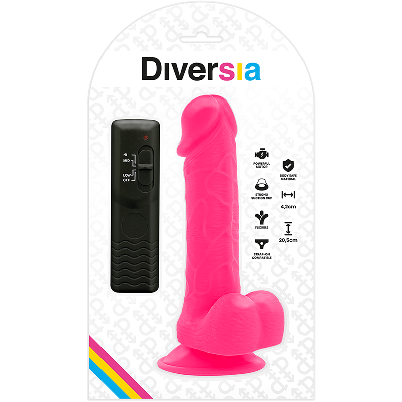 DIVERSIA - DILDO FLESSIBILE VIBRANTE ROSA 20,5 CM -O- 4,2 CM