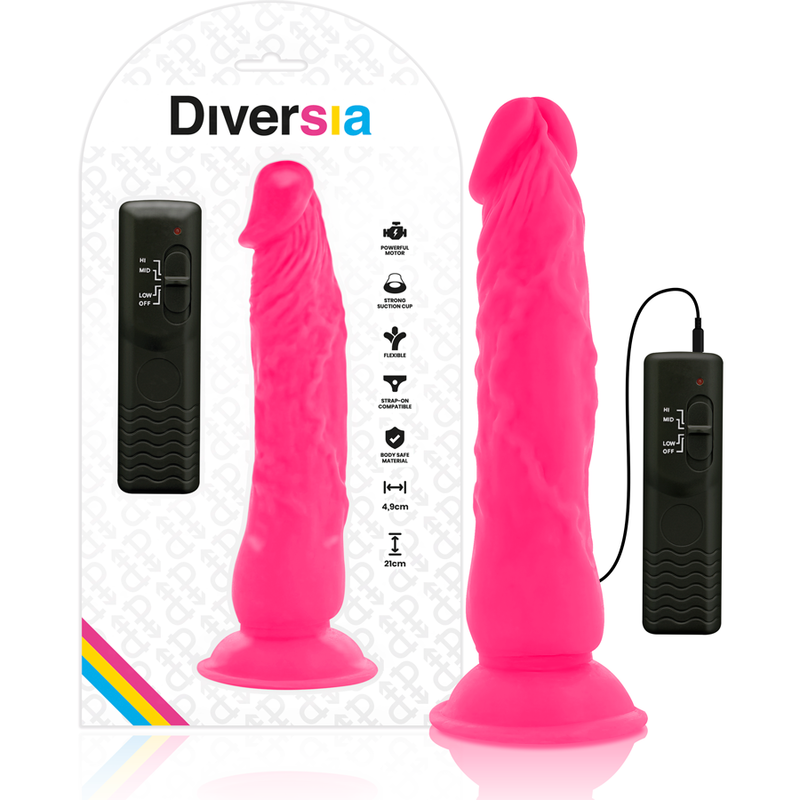 DIVERSIA - DILDO FLESSIBILE VIBRANTE ROSA 21 CM -O- 4.9 CM