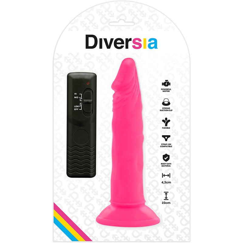 DIVERSIA - DILDO FLESSIBILE VIBRANTE ROSA 23 CM -O- 4,3 CM