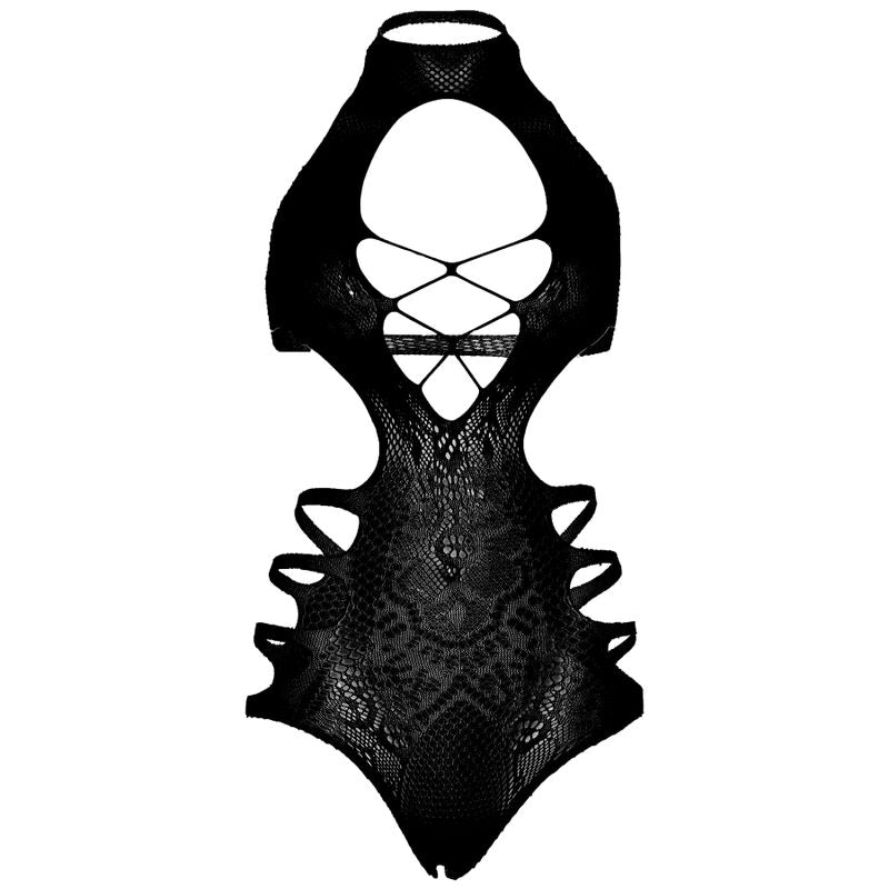 LEG AVENUE - CUT OUT STRAPPY BODYSUIT ONE SIZE - BLACK