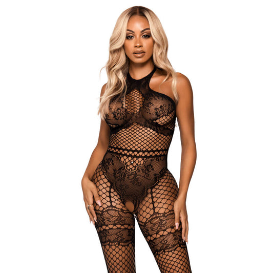 LEG AVENUE - NETZHALTER-BODYSTOCKING EINE GRÖSSE - SCHWARZ