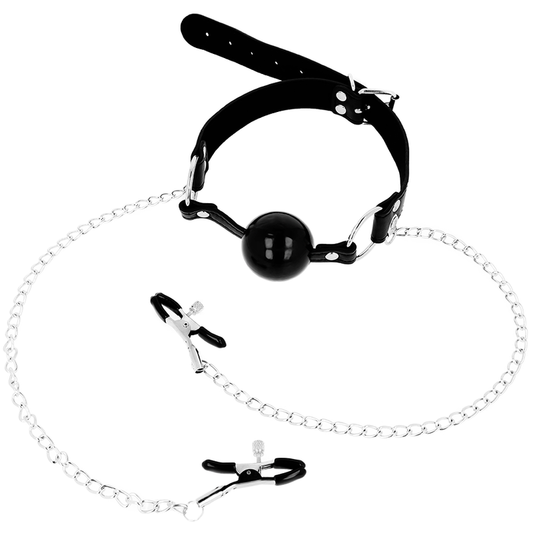 OHMAMA FETISH BALL GAG NERO CON MORSETTI PER CAPEZZOLI