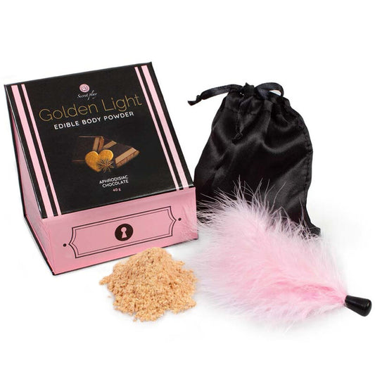 SECRETPLAY - KIT LUCE DORATA POLVERE EDIBILE AL CIOCCOLATO AFRODISIACO E PIUMA