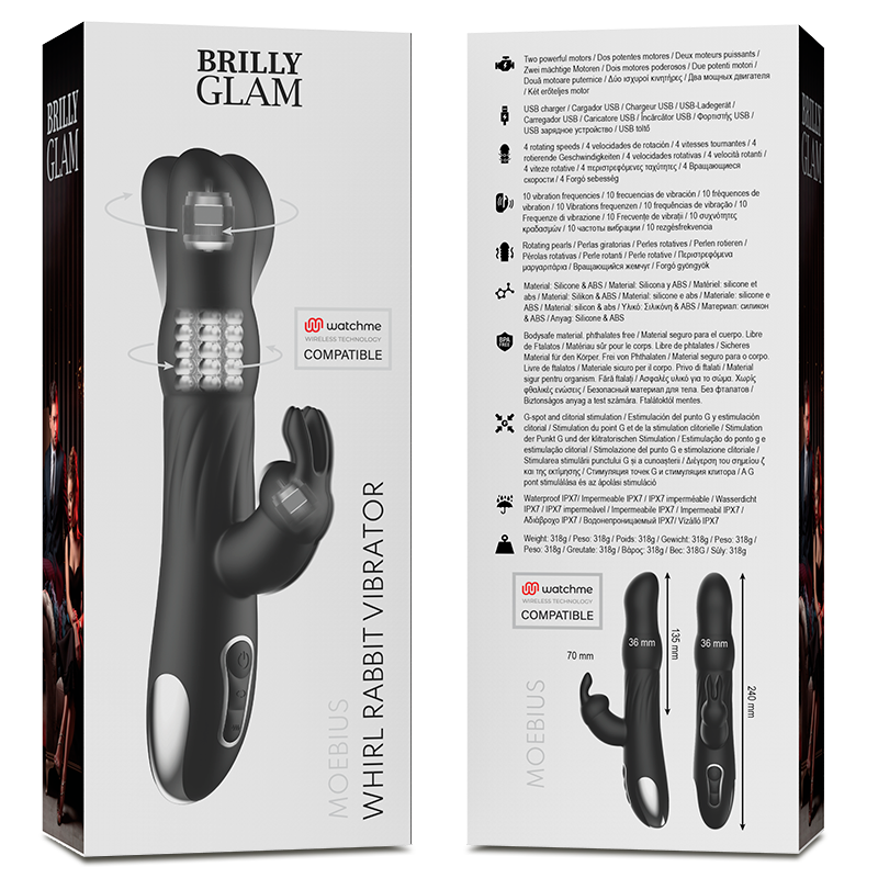 BRILLY GLAM- MOEBIUS RABBIT VIBRATOR &amp; ROTATOR COMPATIBILE CON LA TECNOLOGIA WIRELESS WATCHME