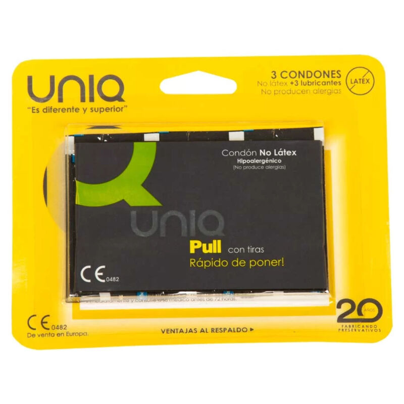 UNIQ - PULL LATEX FREE CONDOMS WITH STRIPS 3 UNITS