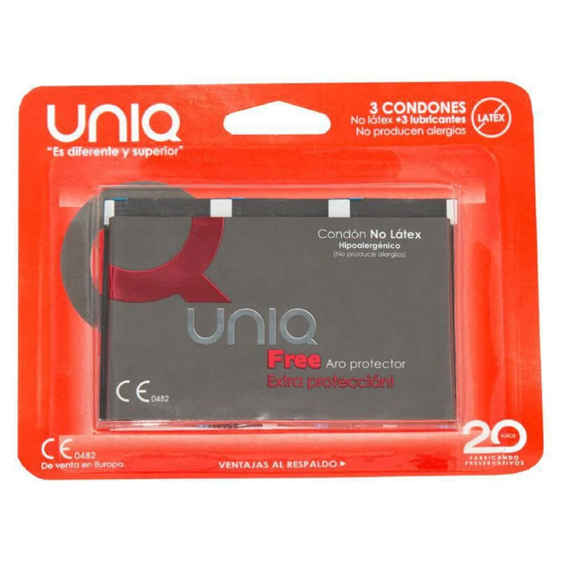 UNIQ - PRESERVATIVI LATTICE FREE CON ANELLO PROTETTIVO 3 UNITÀ