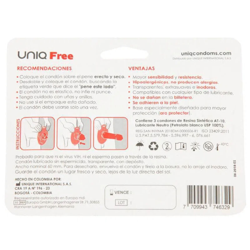 UNIQ - KOSTENLOSE LATEXFREIE KONDOME MIT SCHUTZRING 3 EINHEITEN